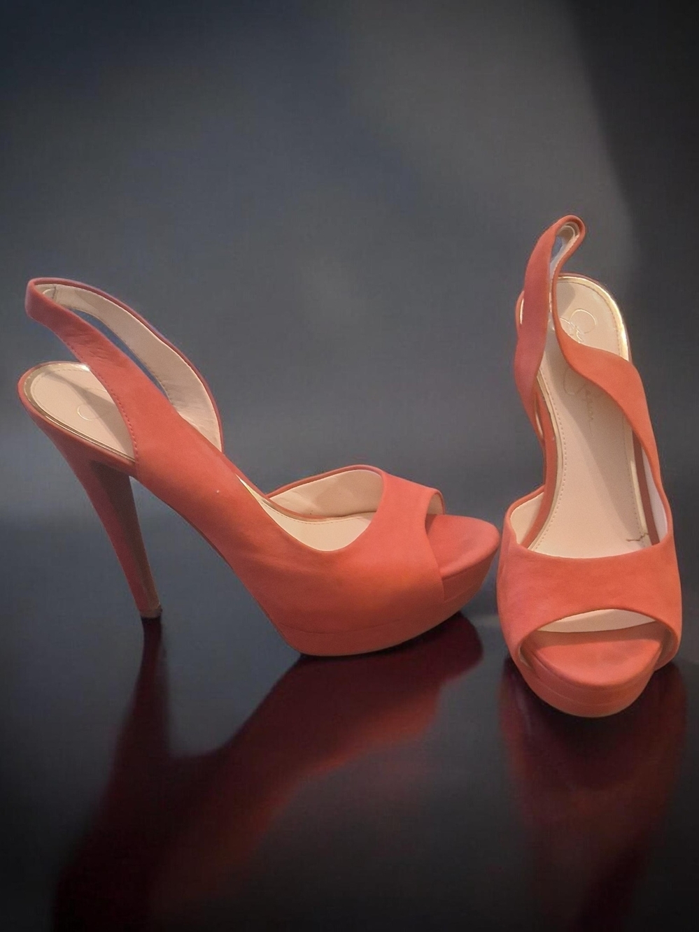Jessica Simpson Sabella red  suede platform slingback peep-toe Stiletto heels 10